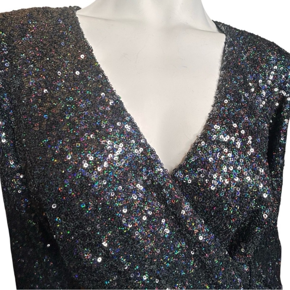 LOFT Black Sequin Long Sleeve Cocktail Dress - Picture 2 of 8